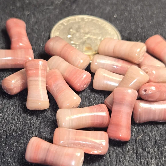 Pink And Cream Tube Shaped Beads - Picture 2 of 5